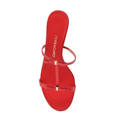 Ferragamo Abili Patent T-strap Slide Sandals In Red