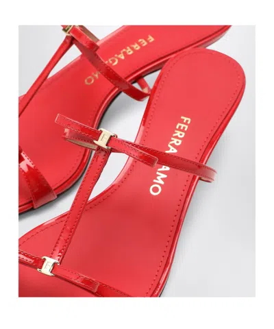 Ferragamo Abili Patent T-strap Slide Sandals In Red