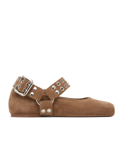 Alaïa Motorcycle-inspired Studded Suede Ballet Flats In Brown
