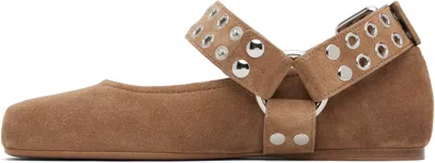 Alaïa Motorcycle-inspired Studded Suede Ballet Flats In Brown