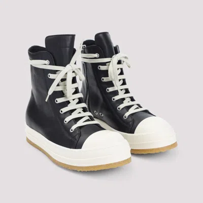 Rick Owens High-top Leather Sneakers With Rubber Toe Cap In Black