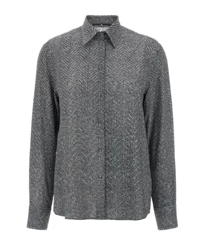 Ermanno Scervino Herringbone Shirt Adorned With Rhinestone Details In Multi