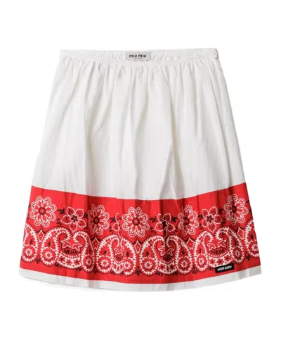 Miu Miu Bandana Printed Cotton Poplin Miniskirt In White