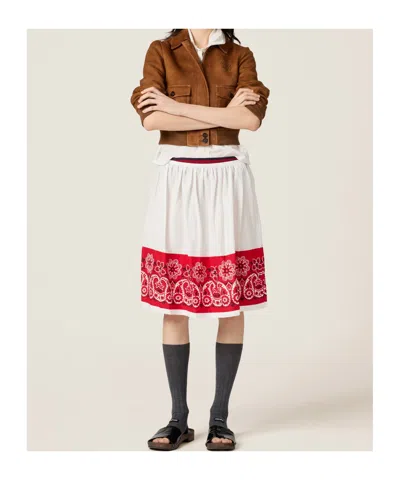 Miu Miu Bandana Printed Cotton Poplin Miniskirt In White