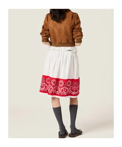 Miu Miu Bandana Printed Cotton Poplin Miniskirt In White