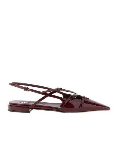 Miu Miu Buckle Flat Sandals In Burgundy