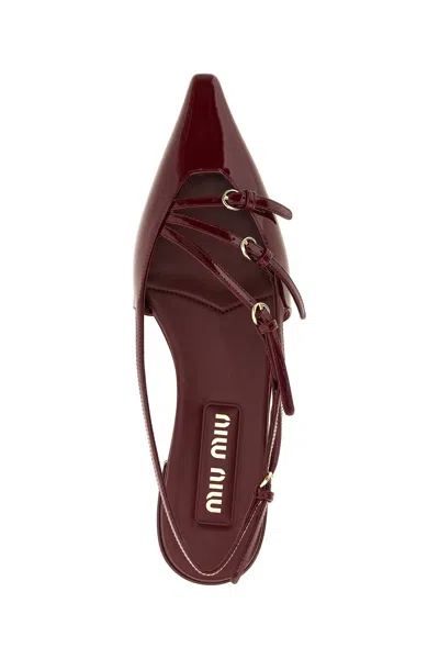 Miu Miu Buckle Flat Sandals In Burgundy