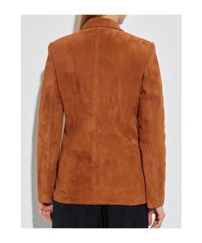 Versace Long Sleeve Leather Jacket In Brown