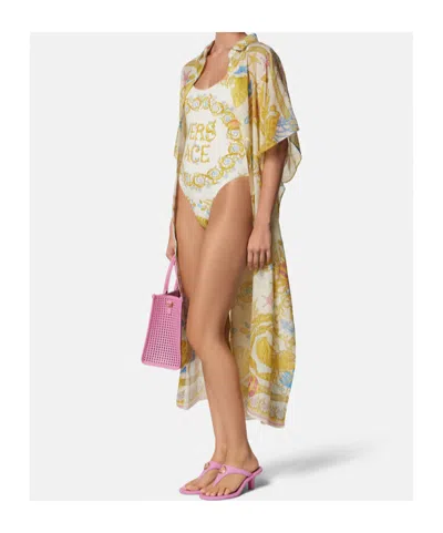 Versace Underwater Barocco One-piece Swimsuit In Yellow