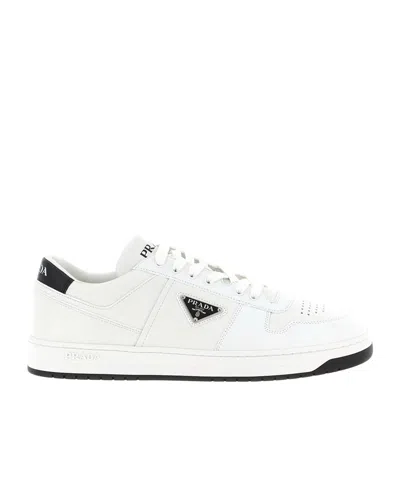 Prada White Calf Leather Bos Taurus Low Top Sneakers In White
