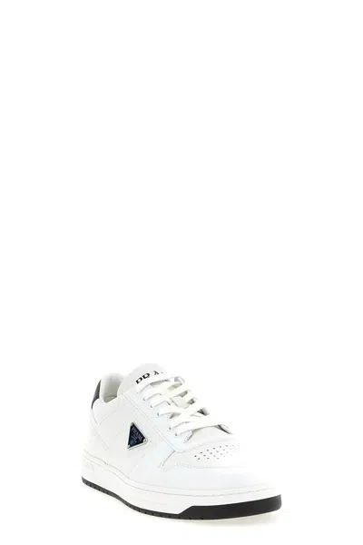Prada White Calf Leather Bos Taurus Low Top Sneakers In White