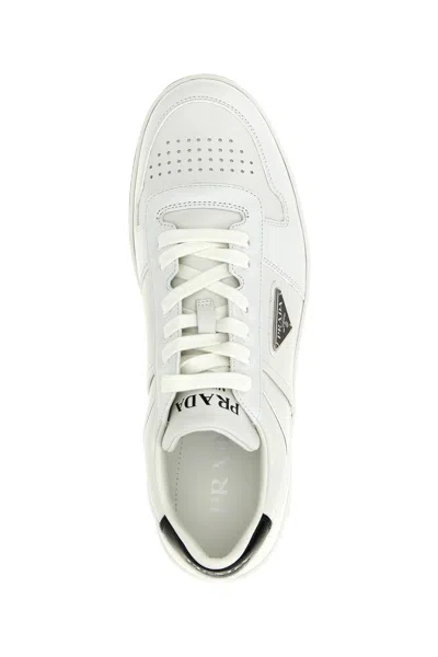 Prada White Calf Leather Bos Taurus Low Top Sneakers In White