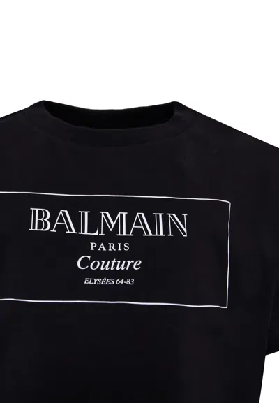 Balmain Black Crop T-shirt For Girl With Logo In Black