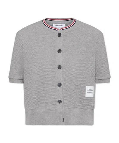 Thom Browne Gray Cotton Waffle Short Sleeve Cardigan In Multi