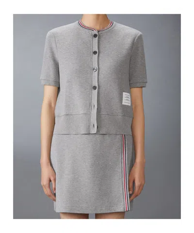 Thom Browne Gray Cotton Waffle Short Sleeve Cardigan In Multi