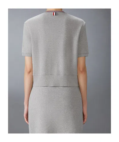 Thom Browne Gray Cotton Waffle Short Sleeve Cardigan In Multi