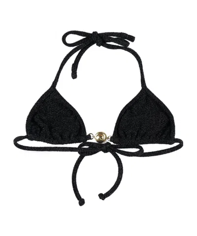 Reina Olga Gold Halter Neck Triangle Top In Black