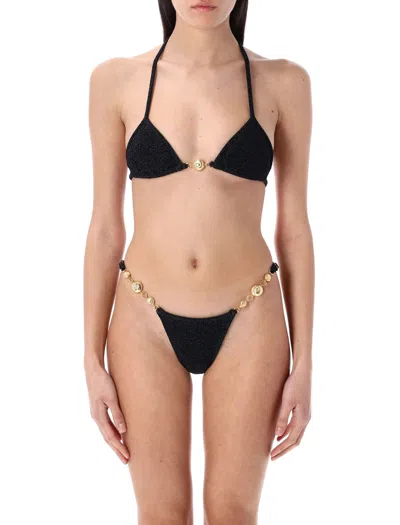 Reina Olga Gold Halter Neck Triangle Top In Black