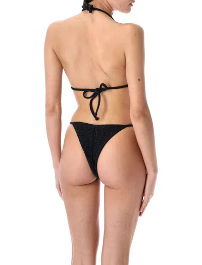 Reina Olga Gold Halter Neck Triangle Top In Black