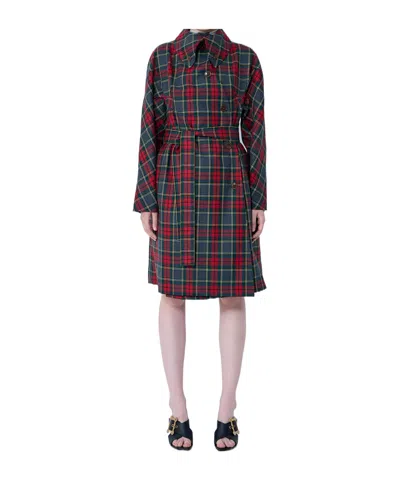 Vivienne Westwood Wool Coat Belted Waist Checkered Pattern