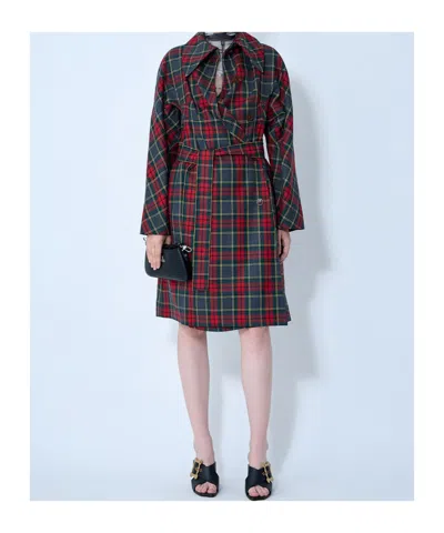 Vivienne Westwood Wool Coat Belted Waist Checkered Pattern
