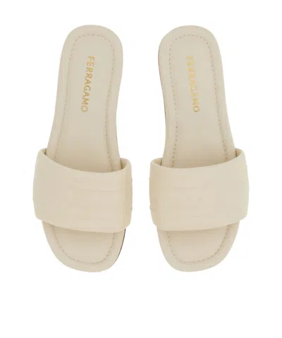 Ferragamo Slide With Logo In White