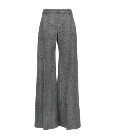 Ermanno Scervino Wide-leg High Waist Trousers With Herringbone Pattern In Gray