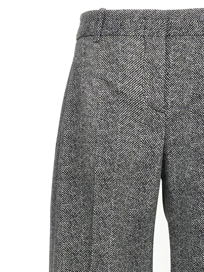 Ermanno Scervino Wide-leg High Waist Trousers With Herringbone Pattern In Gray