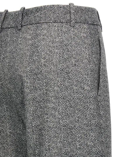 Ermanno Scervino Wide-leg High Waist Trousers With Herringbone Pattern In Gray
