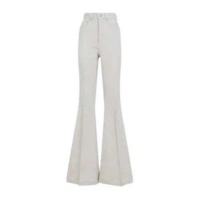 Rick Owens High-waisted Flared Pants With Textured Cotton-linen Blend In White