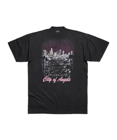 Balenciaga City Of Angels Cropped Printed Stretch-cotton Jersey T-shirt In Multi