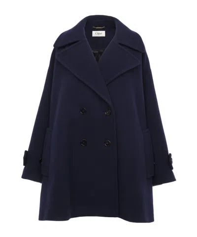 Chloé Wool Blend Short Coat In Blue