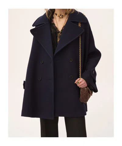 Chloé Wool Blend Short Coat In Blue