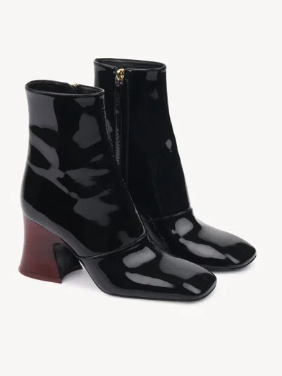 Chloé Chloè Janis Ankle Boots With Glossy Leather Heel In Black