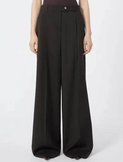 Sportmax Oversized Stretch Wool Trousers - Dark Brown In Black