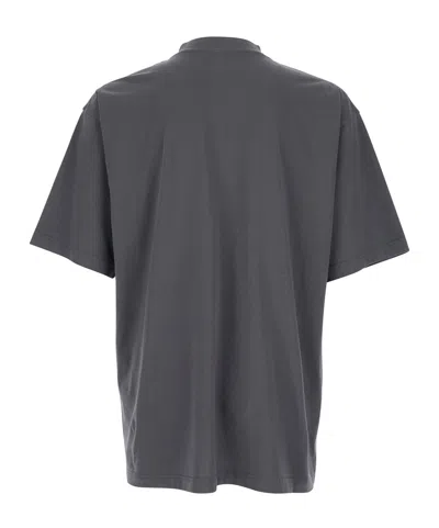 Balenciaga Men Grey Crewneck T-shirt With Logo Embroidery On The Front In Cotton Man In Gray