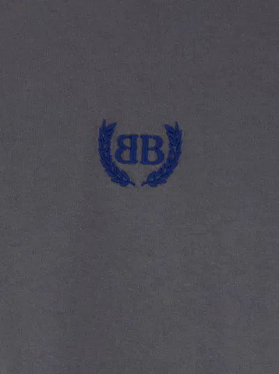 Balenciaga Men Grey Crewneck T-shirt With Logo Embroidery On The Front In Cotton Man In Gray