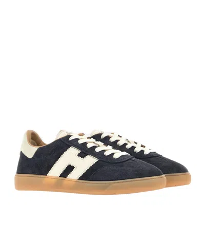 Hogan Navy Suede Leather H Sneakers In Black
