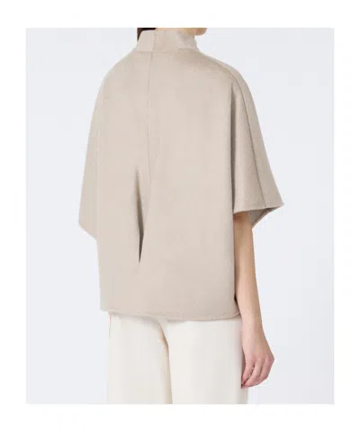 Max Mara Stand Collar Long Cropped Cape In Neutral