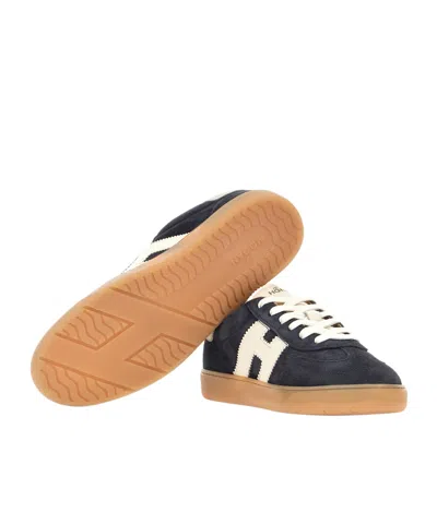 Hogan Navy Suede Leather H Sneakers In Black