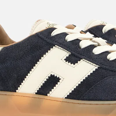 Hogan Navy Suede Leather H Sneakers In Black