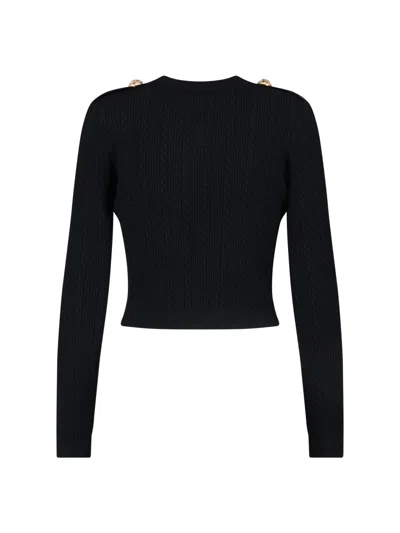 Balmain V-neck Long Sleeved Knitted Cardigan In Black