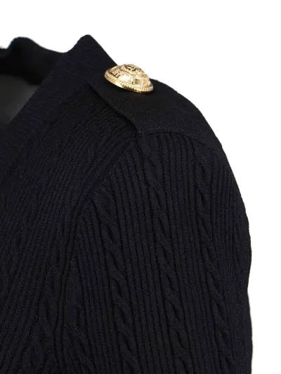 Balmain V-neck Long Sleeved Knitted Cardigan In Black