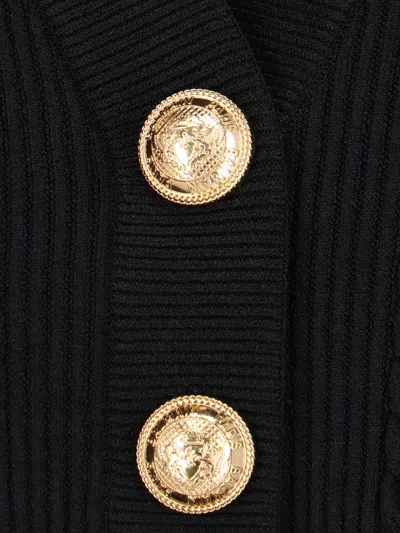 Balmain V-neck Long Sleeved Knitted Cardigan In Black