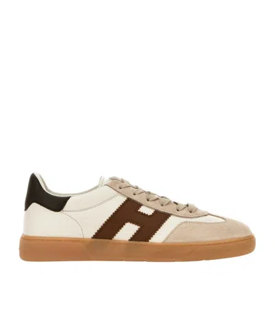 Hogan Cool White Leather Sneakers In Brown