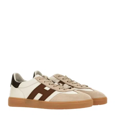 Hogan Cool White Leather Sneakers In Brown
