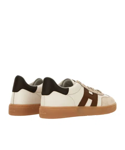 Hogan Cool White Leather Sneakers In Brown