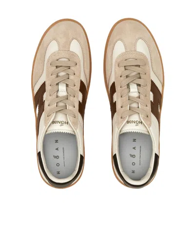 Hogan Cool White Leather Sneakers In Brown