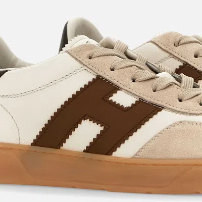 Hogan Cool White Leather Sneakers In Brown