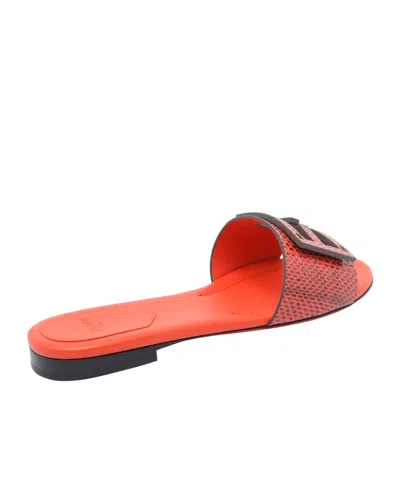 Fendi Leather Flat Sole Slides With Metal Embellishment In Red